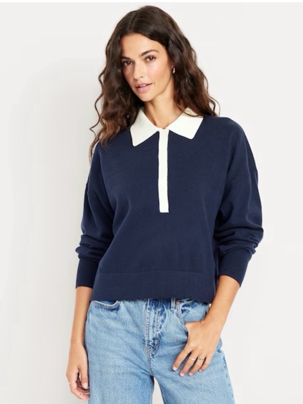 Old Navy SoSoft Lite Cropped Polo in Navy/White Size Medium